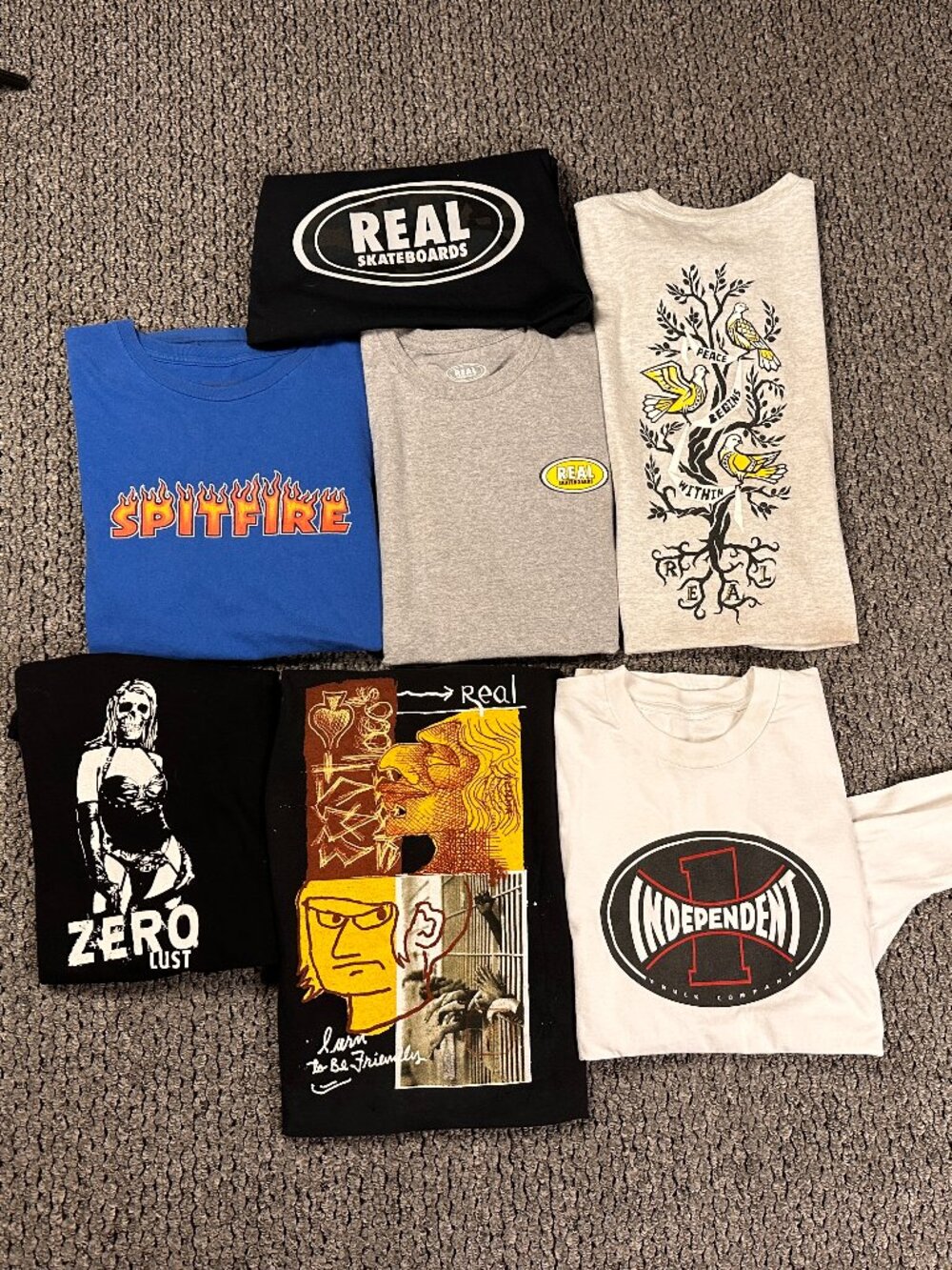 Lot of 7 Y2K Skater Skateboarding T-Shirt Large Spitfire Zero Real Independent